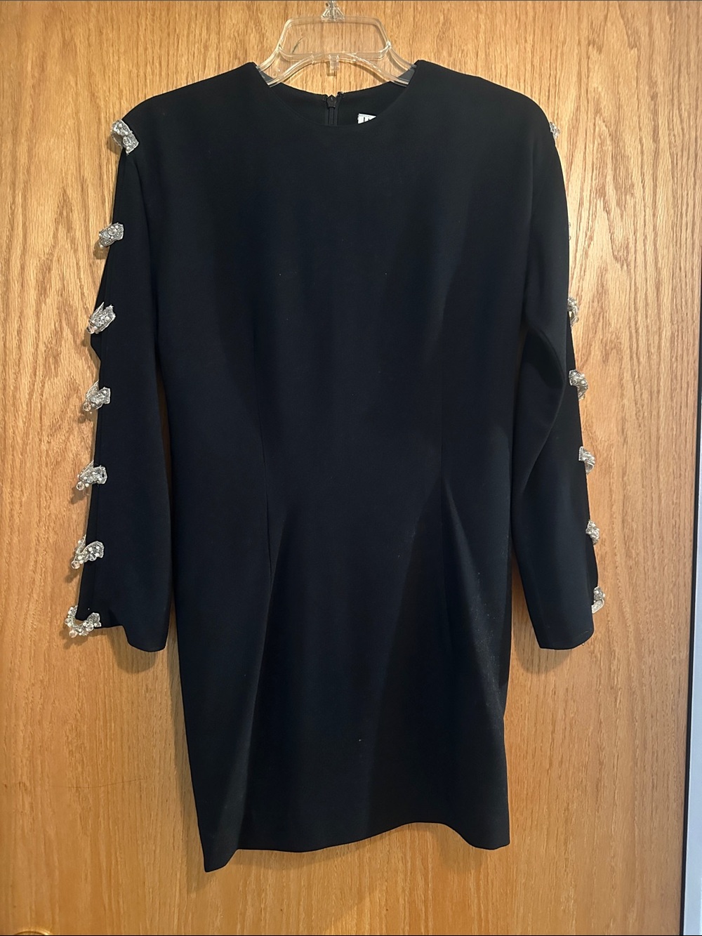 Vintage Elegant Black Mini Dress with Crystal Accent Sleeves